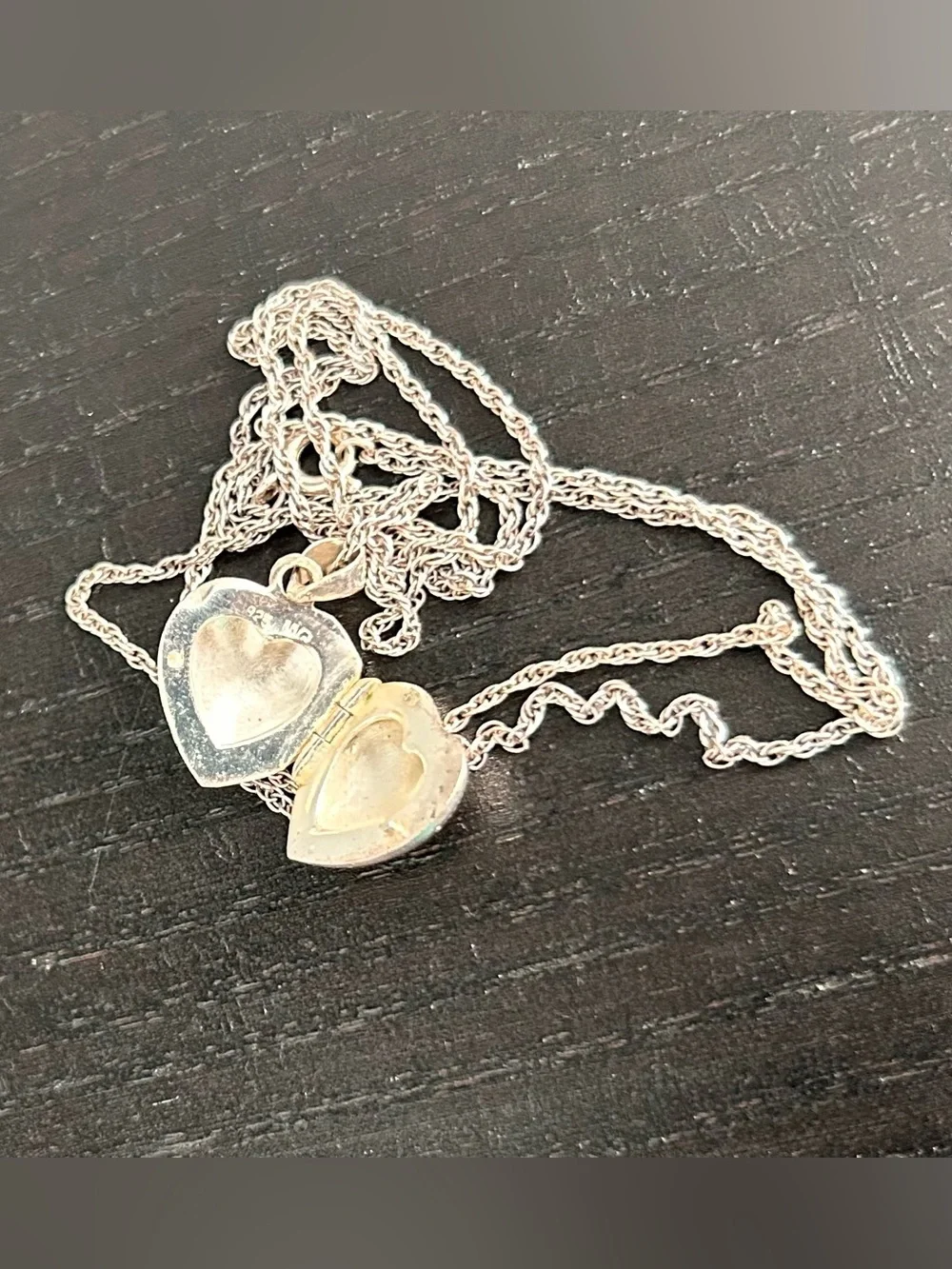 Sterling Silver 24” Chain & Delicate Engraved Heart Locket - Vintage!